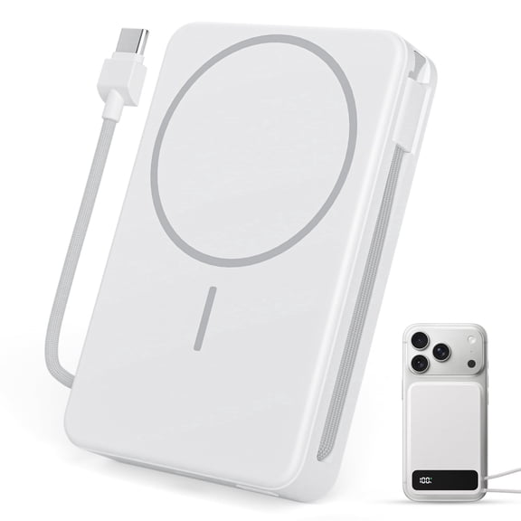 10,000mAh Magnetic Wireless Power Bank Compatible with Mag-Safe, 15W Fast Charging Portable Charger with USB-C 22.5W PD Input/Output - for iPhone 17/16/15/14/13/12 Series, AirPods (White)