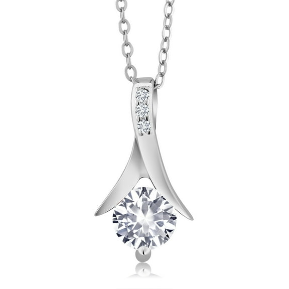 Gem Stone King 1.05 Ct White Created Sapphire E-F Lab Grown Diamond 925 Sterling Silver Pendant with Chain