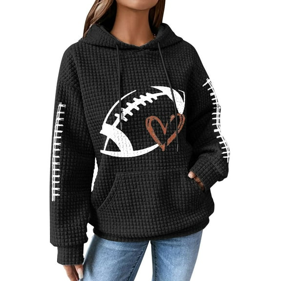 VISALY Fashion Hoodies Sweatshirts Football Sweatshirts Printed Fashion Pullover with Pockets Long Sleeve Tops Jacket Coat Drawstring Hooded Oversized Sweatshirt Trendy Hoodies Basic Pullover Black L