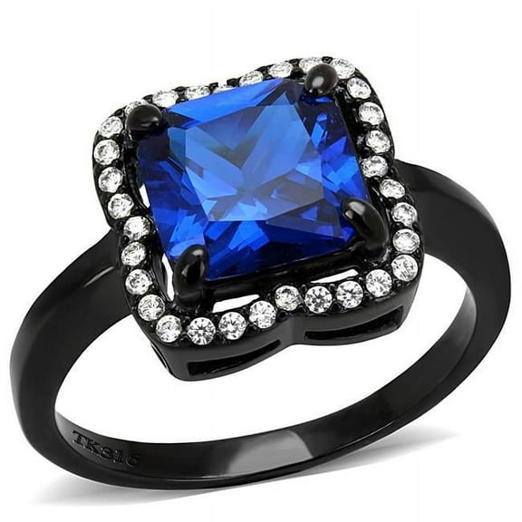 Alamode DA027-7 Women IP Black Stainless Steel Ring with Synthetic in London Blue - Size 7