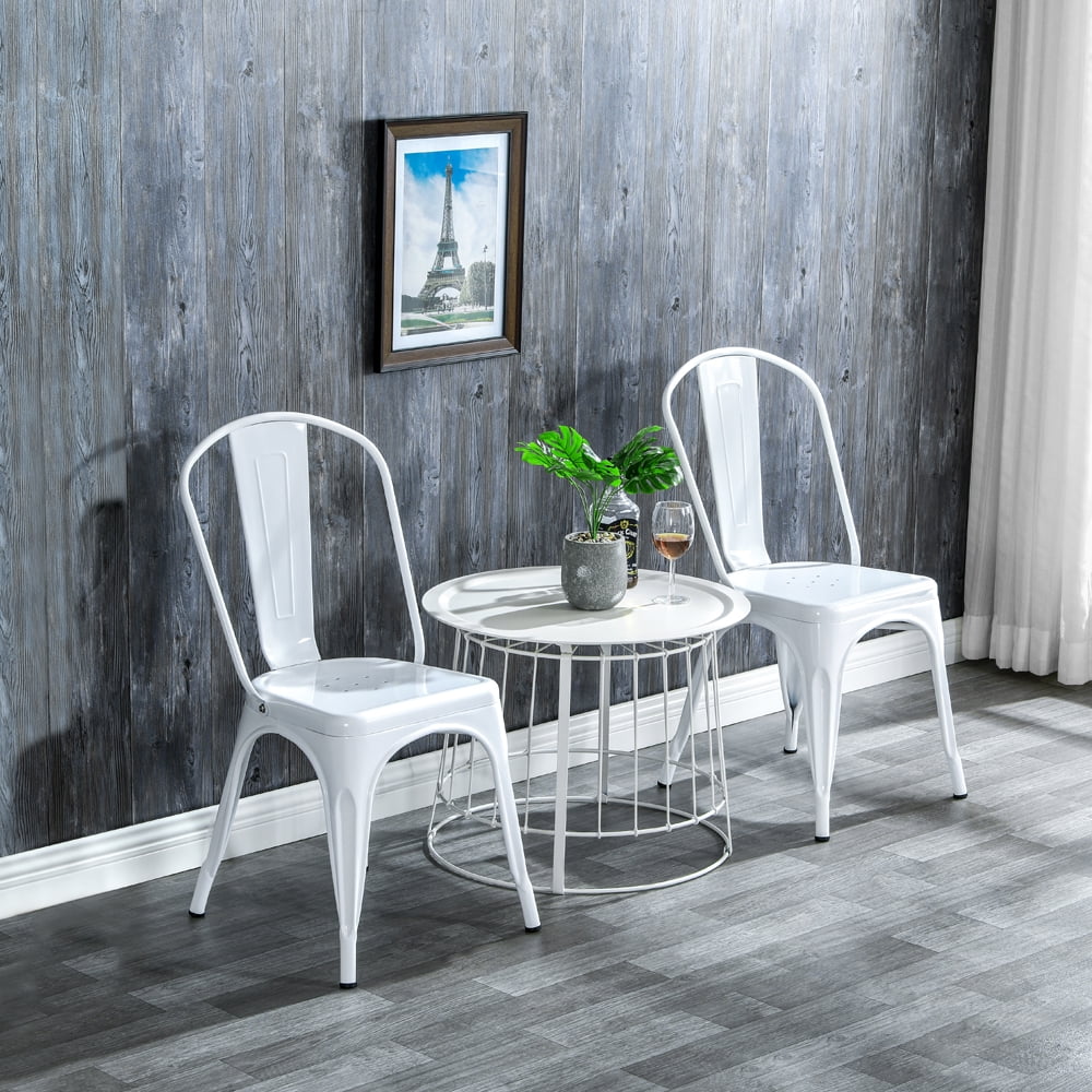 Kepooman Dining Chairs, Set of 4, Industrial Stacking Lounge Bar Chair for Living Room, White Kepooman Dining Chairs, Set of 4, Industrial Stacking Lounge Bar Chair for Living Room, White