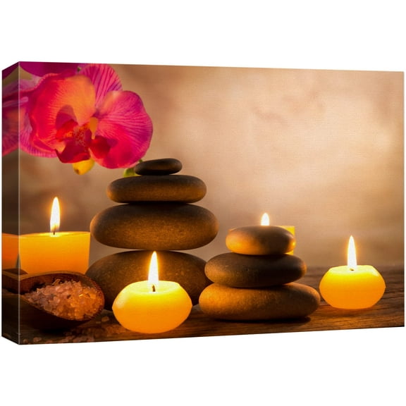 Canvas Prints Wall Art - Spa Still Life with Aromatic Candles and Zen Stones | Modern Wall Decor/Home Decoration Stretched Gallery Canvas Wrap Giclee Print & Ready to Hang - 12" x 18"