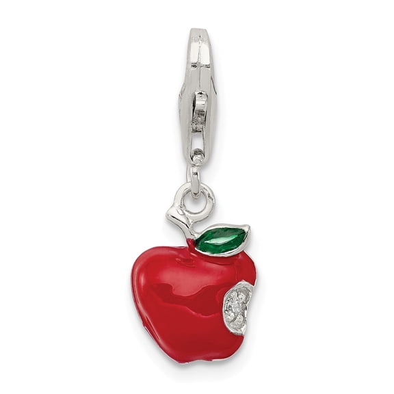 White Sterling Silver Charm Pendant Red 13 mm 9 Enameled Apple