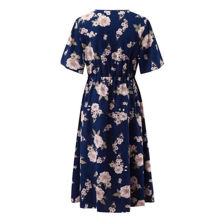 USSUMA Beach Dresses for Women Casual Summer, Plus Size Maxi Beach Vacation  for Womens Empire Waist Floral Print Bohemian Dresses Short Sleeve Causal  Long Swing Dress - Walmart.com