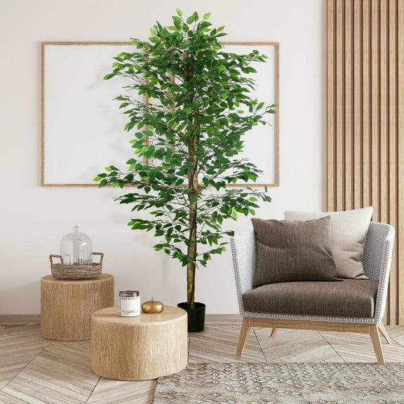 Resenkos 6ft Artificial Tree, Indoor Fake Ficus with Pot, for Home Office Living Room Decor