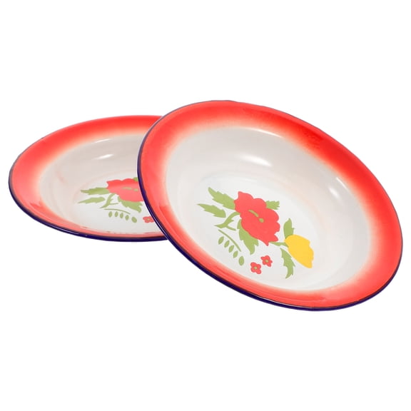 OUNONA Vintage Enamel Plates Set of 2, Assorted Colors Retro Style Kitchen Dinnerware for Home Use