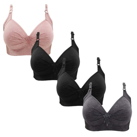 Gnurob Women Push Up Bralette 4 Pack Wireless Padded Bra with Straps Seamless Lace Brassiere Plus Size Bralettes Soft Breathable Underwear Everyday Bras Clearance Saving B01-Pink Large