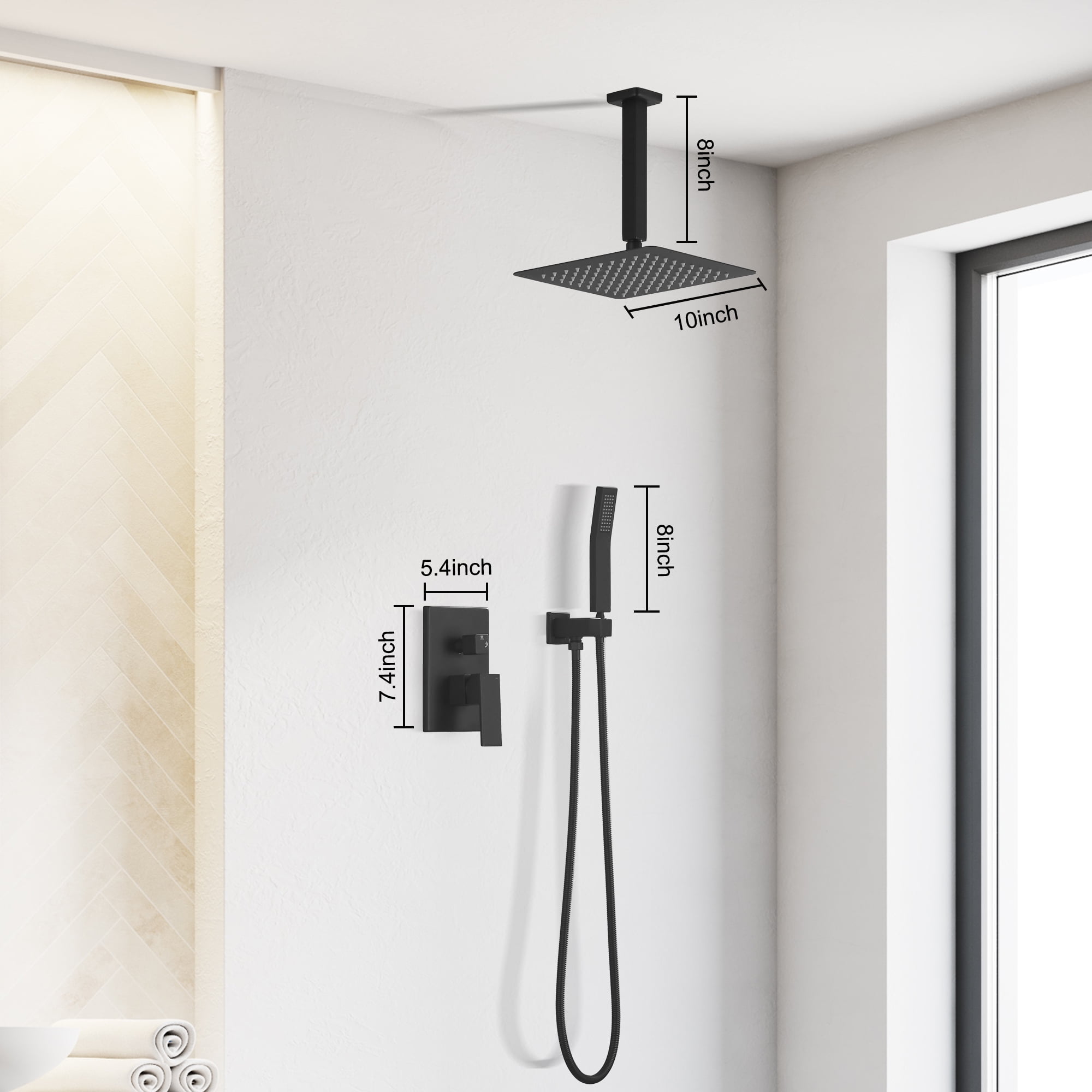 10 Inch Bathroom Luxury Rain Mixer Complete Combo Set Ceiling-Mounted Rainfall Shower Head and Handle System
