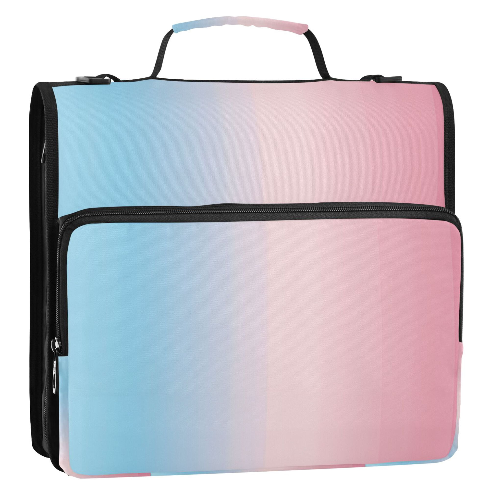 FORMRS Zipper Binder with Shoulder Strap 2-inch Ring 500 Sheet Capacity File Bag, Light Pink Gradient