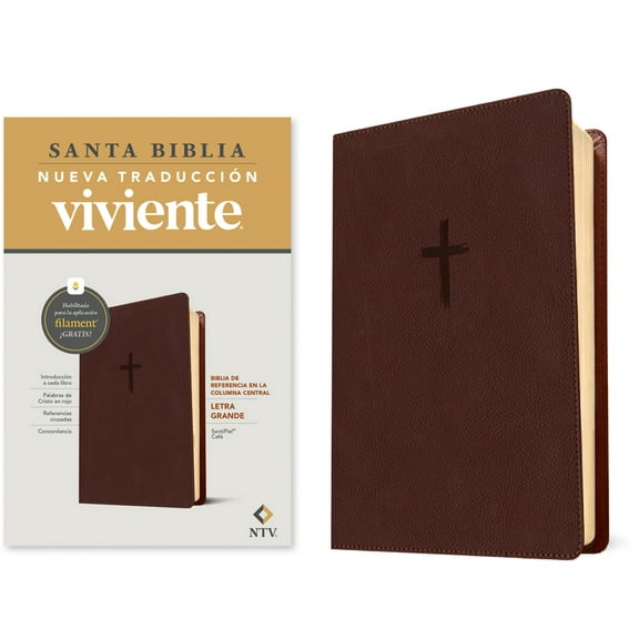Biblia de Referencia En La Columna Central Ntv, Letra Grande Con Filament (Sentipiel, CafÃ©, Letra Roja), (Hardcover)