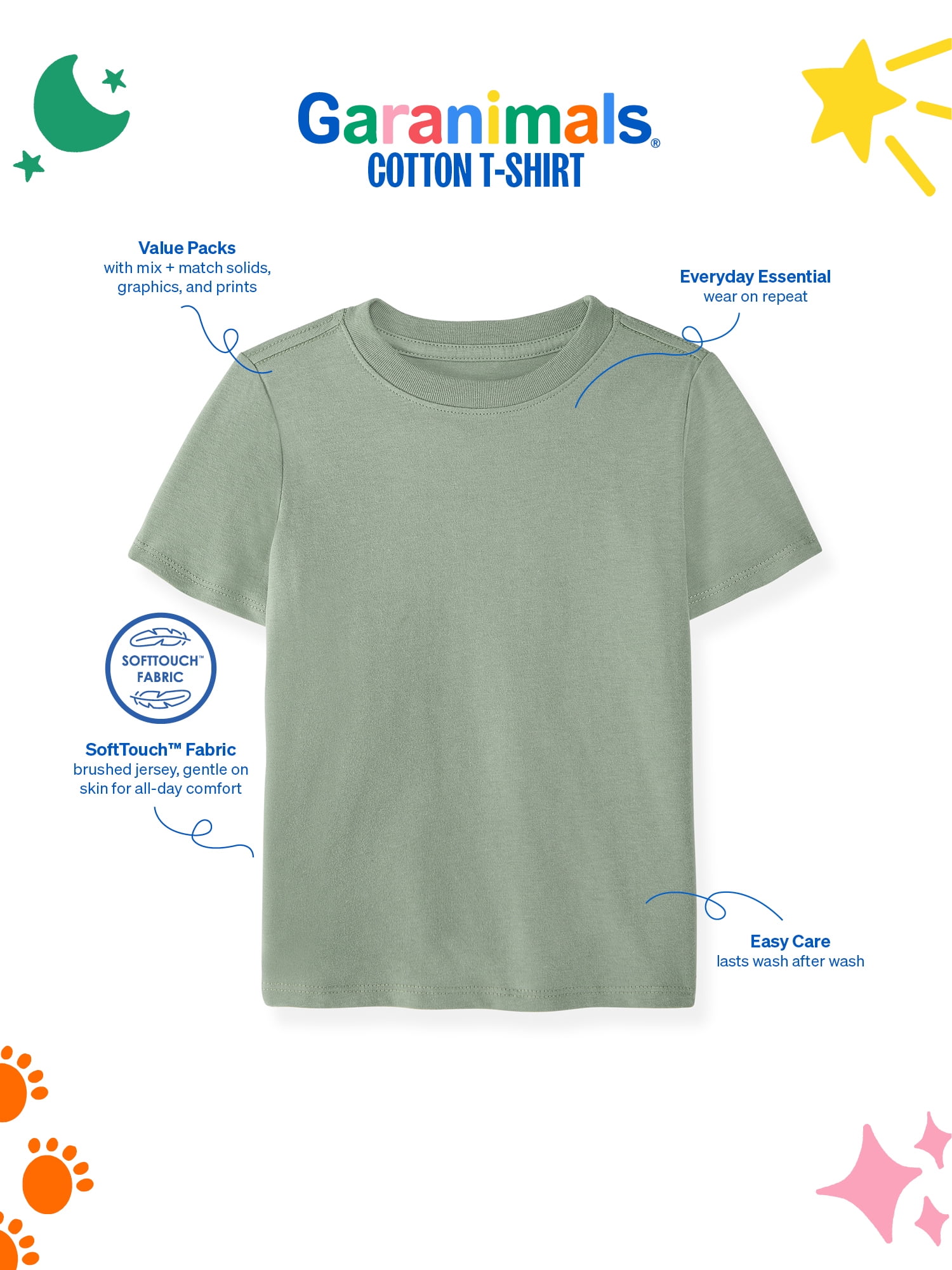 Garanimals Newborn, Baby & Toddler Boy Cotton Short-Sleeve Solid T-Shirts, 3-Pack, Sizes 0-6T