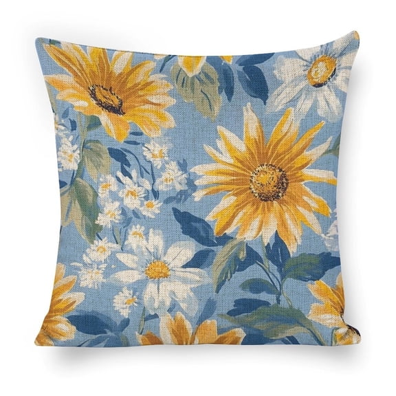 yellow flowers white flowers Linen toss pillowcase decoration pillowcase gifting preferred 18x18 inch cushion cover sofa pillowcase sofa bedroom living room car