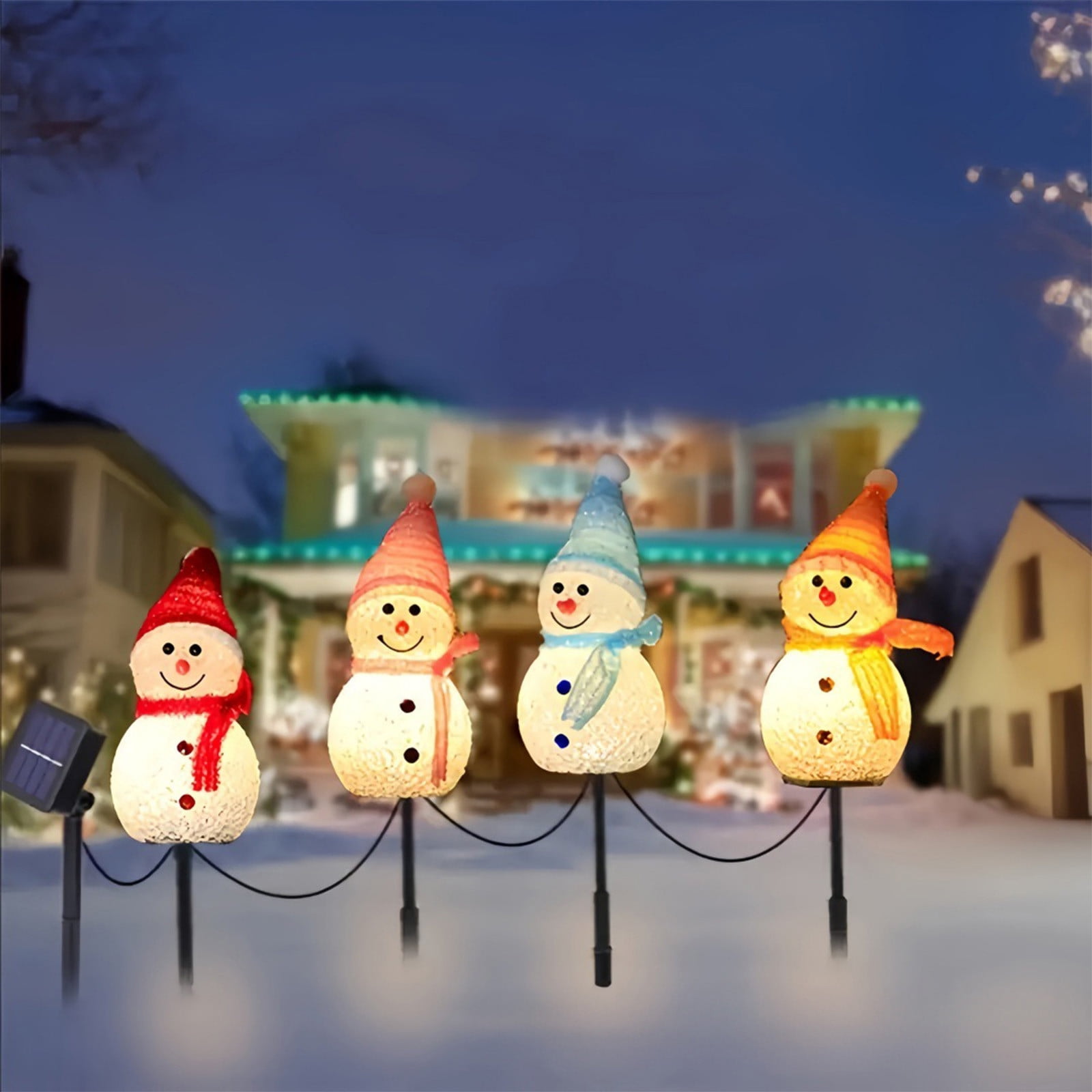 Cadorn Outdoor Waterproof Solar Snowman Lawn Lights with 4 In-Ground Stakes, Solar Powered Garden Decor for Yard