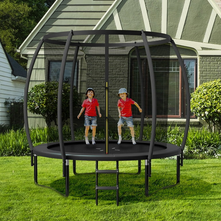 8ft Recreational Trampoline w Ladder Enclosure Net Safety Pad Outdoor Black