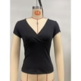 thumbnail image 4 of Misright Women's Short-Sleeve Fit V-Neck Crossover Wrap Waist-cinching T-Shirt with Side, 4 of 10