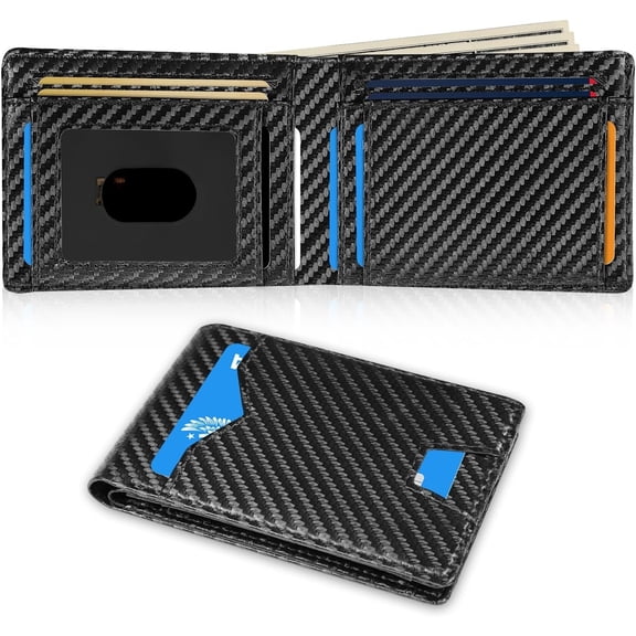 Man Slim Wallet Leather  Clip  Blocking Front Pocket Minimalist Bifold Wallet Thin Credit Card Holder  Black