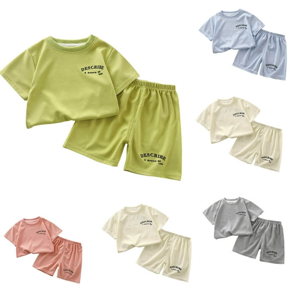 Fesfesfes 3T Boys Clothes Short Sleeve Set Summer Korean Shorts T Shirt Childrens Summer Short Sleeved Round Neck Top/Shirt Set