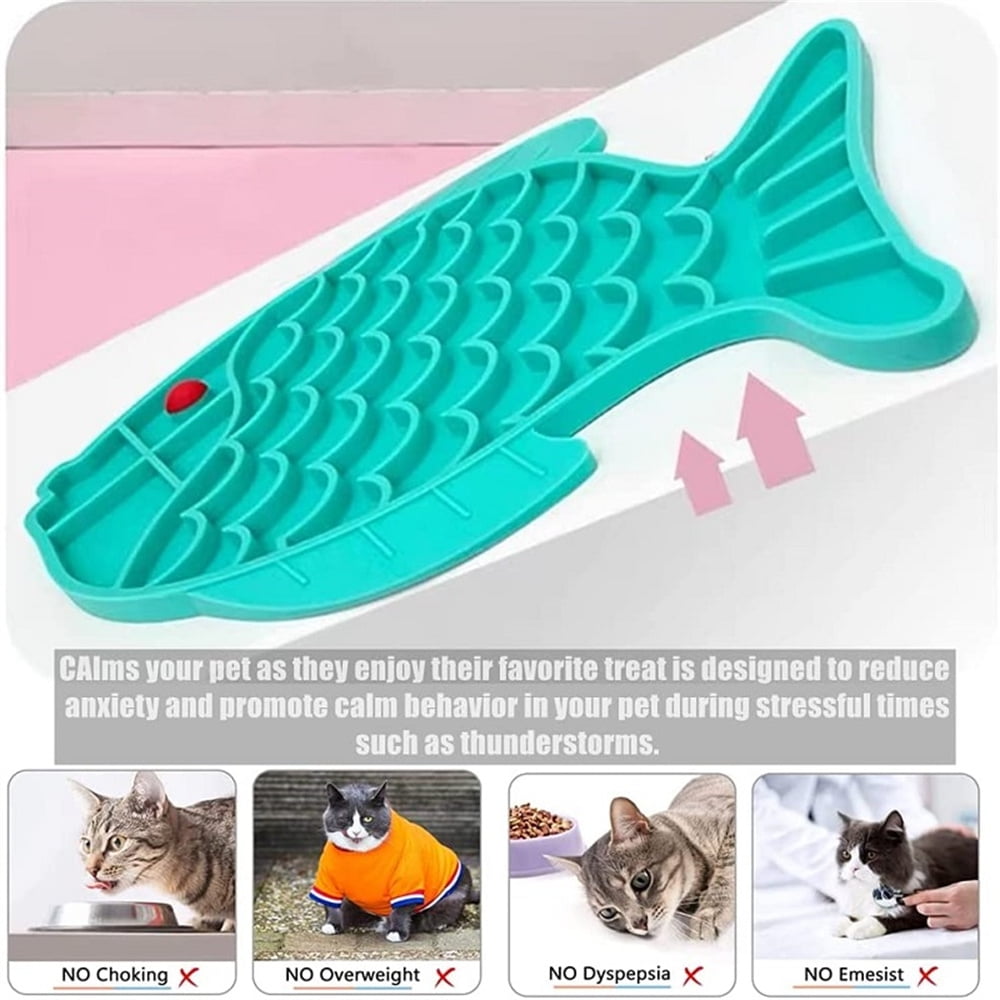 Cat Slow Feeder Bowl Fish-Shaped Cat Puzzle Feeder Food Mat for Small Dog &  Cats Slow Eating, Cat Treat Toy, Anxiety Relief 2 Pack