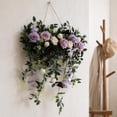 thumbnail image 4 of JHyouerji Artificial Rose Front Door Swag Wreath 24x10x1 Inch Purple All Season Farmhouse Hanging Floral Decor for Wedding Holiday, 4 of 8