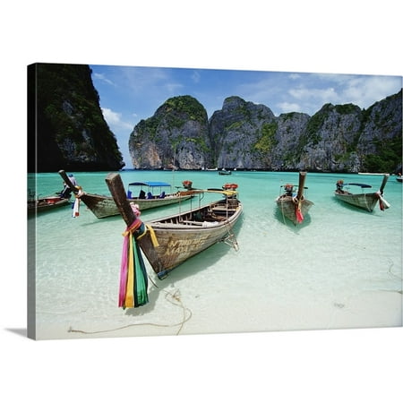 Great BIG Canvas | Paul Quayle Premium Thick-Wrap Canvas entitled Wooden Boats In Maya Bay;