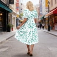thumbnail image 5 of Summer Dresses for Women Casual Deep V Neck Puff Short Sleeve Smocked Floral Printed Pleated Flowy Beach Vacation Dress, 5 of 7