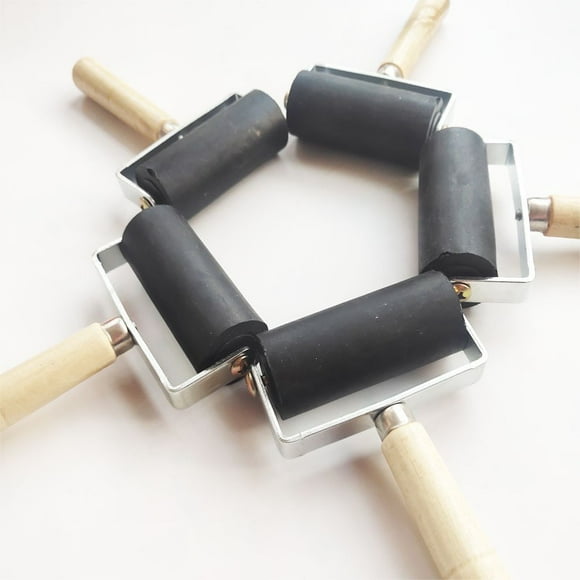 Rodillo para herramienta de grabado, rodillo de goma para tinta, mango de madera, 10 cm, rodillo de goma para arte, hongo de madera, Ma Lian, 6 cm, tablero de madera para pintura