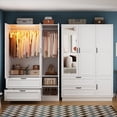 thumbnail image 2 of ANPOO Mid-Century Modern Vertical Grooved Bedroom Armoire, 3 Door Freestanding Wardrobe Closet with Mirrors, Motion Sensor LED Lights, 70.3" Tall Wooden Storage Cabinet with Drawers & Shelves, 2 of 13