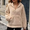 thumbnail image 7 of Womens Oversized Fleece Hoodies Fashion Fuzzy Warm Sherpa Pullover Tops Half Zip Hooded Sweatshirt with Pockets Beige XXL, 7 of 7