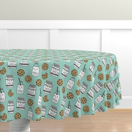 

Cotton Sateen Tablecloth 90 Round - Milk Cookies Mint Food Kids Nursery Baby Whimsical Kitchen Kawaii Blue Cute Dessert Print Custom Table Linens by Spoonflower
