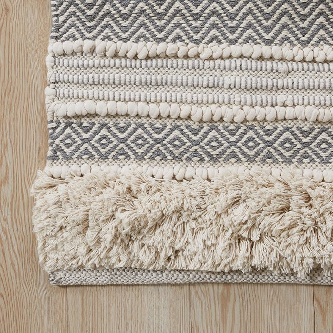 Woven Texture Stripe Bath Rug 22x58 Inches Grey, INK+IVY Asher Boho Hand-Woven Bathroom Runner Rug, Non-Slip Latex Backing Machine Washable for Bathroom Decor