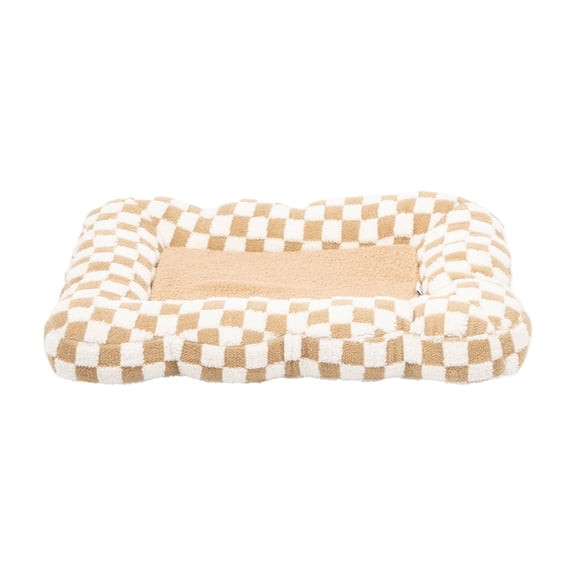 Oodles Checkered Sherpa Cloud Pet Bed, Tan, Small 24" L x 17.5" W