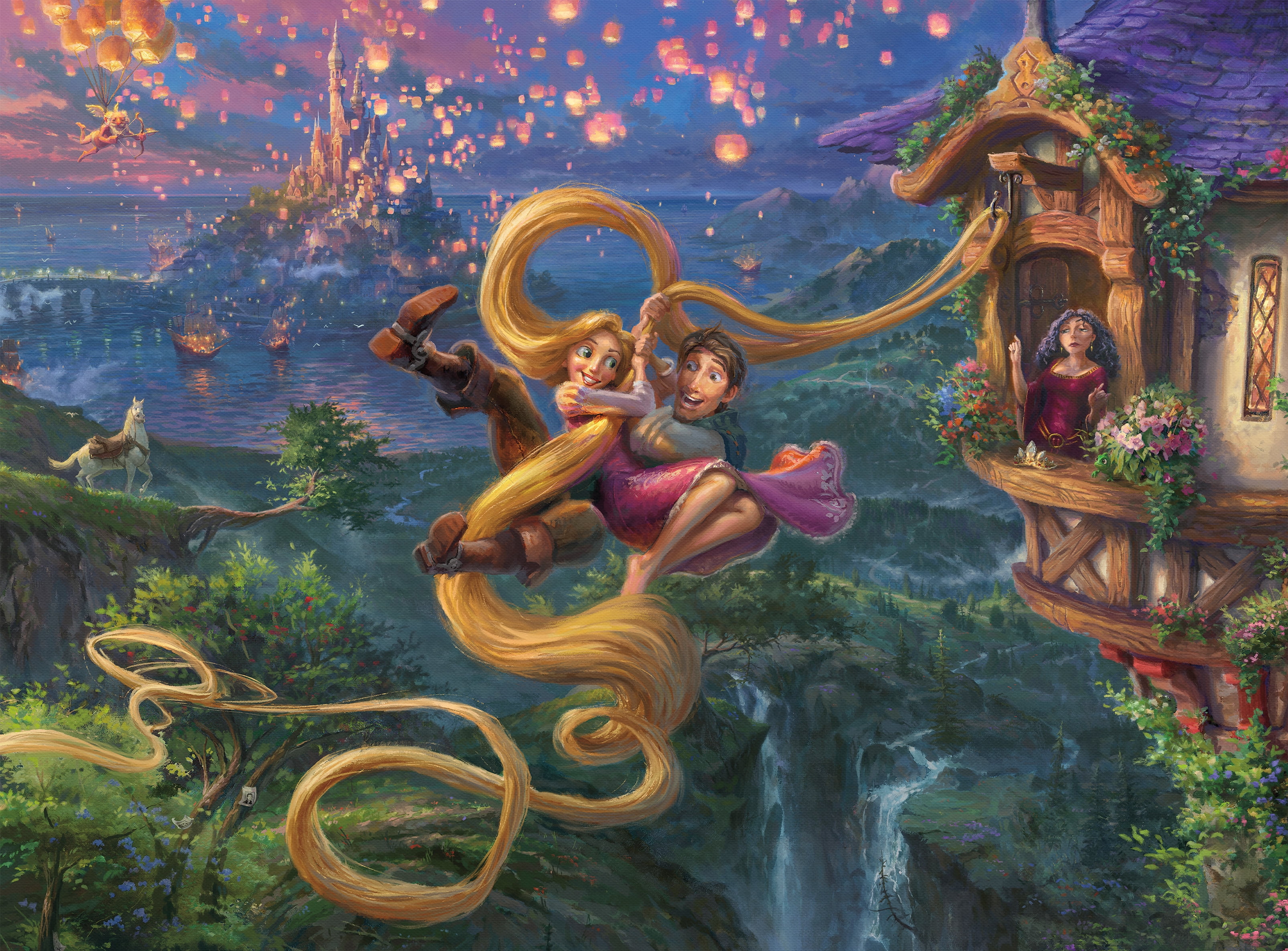 Puzzle en bois de 1000 pièces Ceaco Thomas Kinkade Tangled Up in Love pour adultes à partir de 14 ans