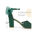 thumbnail image 4 of BLISSFUL STEP Women's Chunky Heel Sandals Open Toe Ankle Strap Lace Bow Heels Dark Green 7, 4 of 6