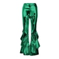thumbnail image 3 of Endives Women's Metallic Pants Elastic Sequin Pant 70s Flared Trousers Metallic Shiny Festive Dance Pant Bell Shiny Stretchy Pant Glitter Trousers Green, 3 of 4