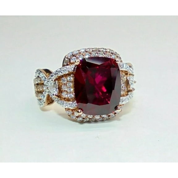 3Ct Cushion Lab Created Garnet Diamond Engagement Ring 14K Yellow Gold Plated