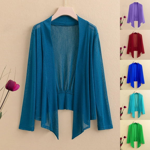 ZVAVZ Women's Mesh Jacket Cardigan Plus Size Long Sleeve Sheer Lightweight Shawl Cape Open Front Cardigan Beach Cover Ups Sky Blue,3XL