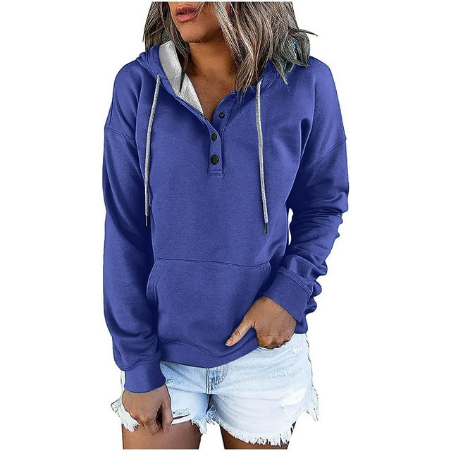 Yuyuzo Womens Hoodies Drawstring Button Collar Pullover Tops Casual Long Sleeve Fall Sweatshirts