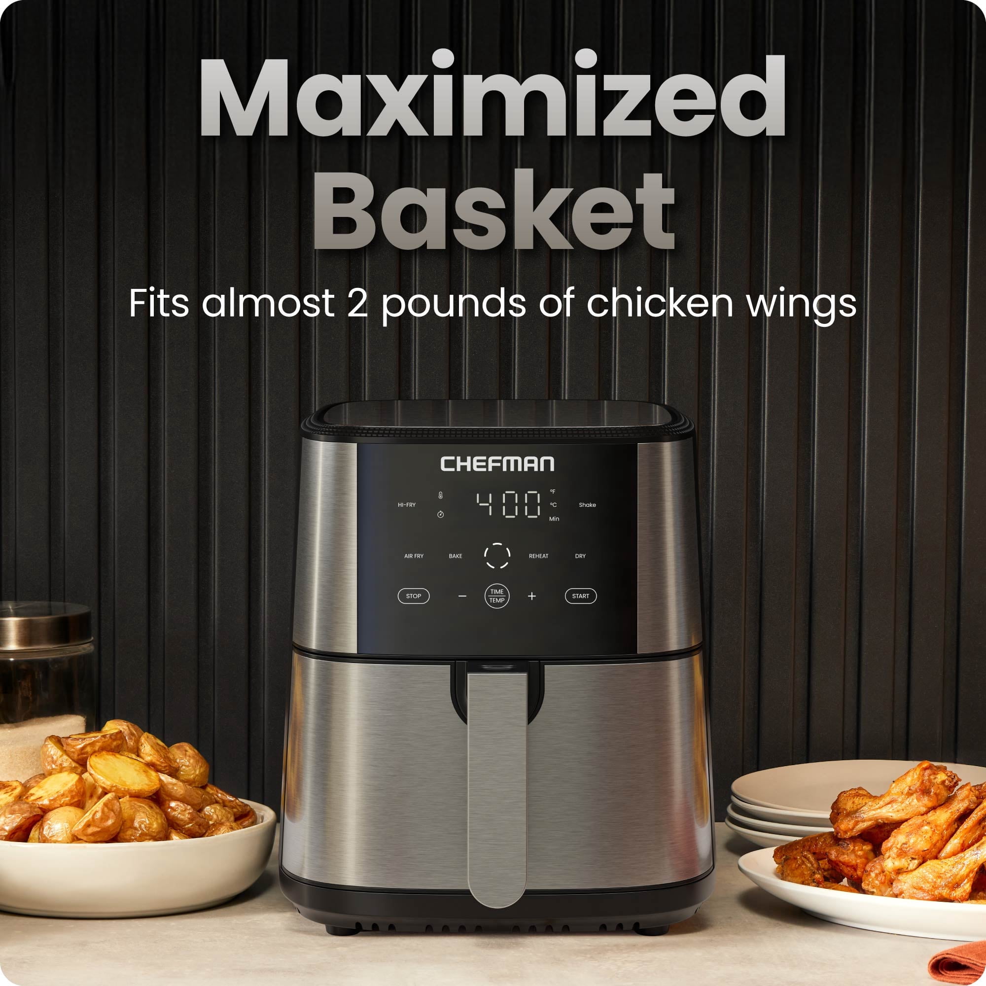 Chefman TurboFry 6-Quart Digital Air Fryer, Touch Controls w/ 5 Cooking Functions – Stainless Steel