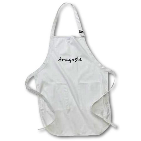 

3dRose Dragoste word for Love in Romanian romantic world language black text - Full Length Apron 24 by 30-inch White With Pockets
