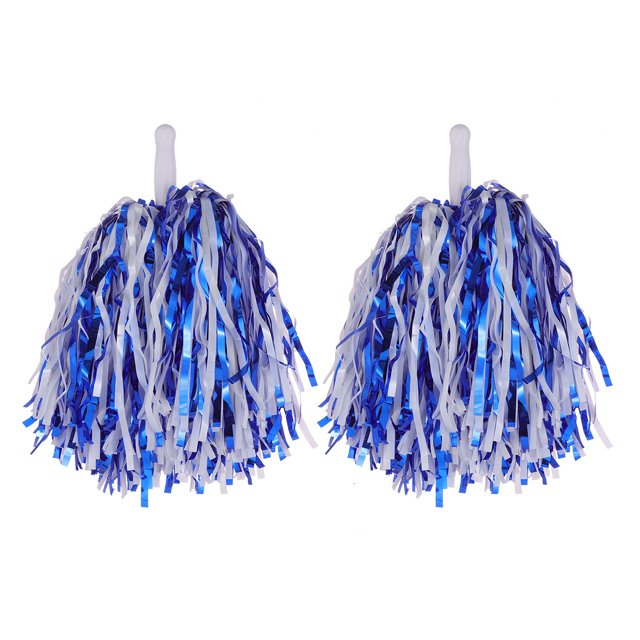 2 pompones de animadora de papel metálico, flores de mano con asa para celebraciones de competiciones deportivas.