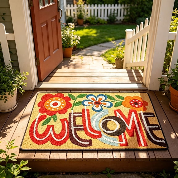 AuroraX Welcome Mats for Outside Farmhouse Heavy Duty Front Door Mats Outdoor Flowers Home Entrance Rug Indoor