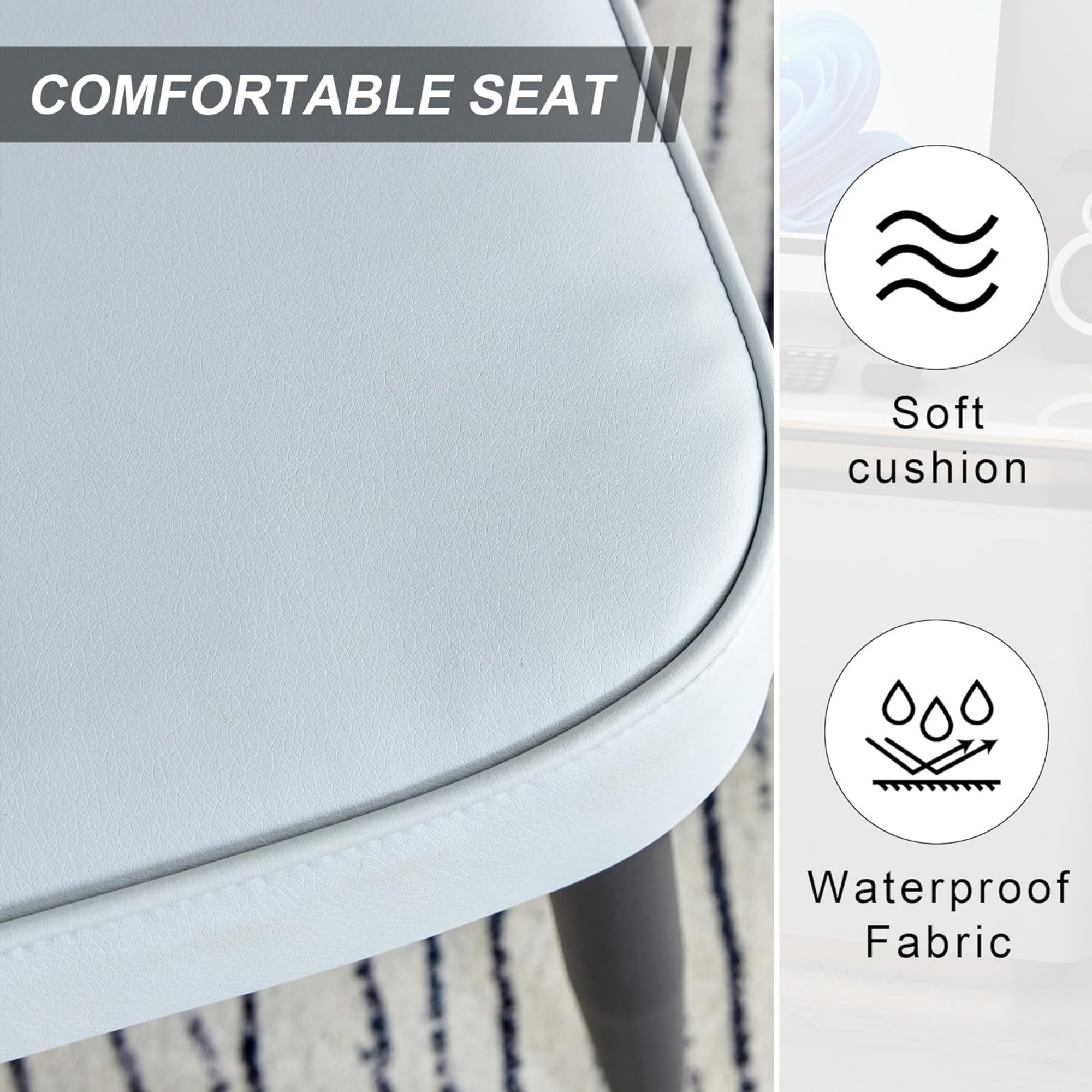 SUDICA Dining Chairs Set of 4, Modern Gray PU Leather Upholstered High Back Kitchen Chairs with Black Metal Legs for Dining Room