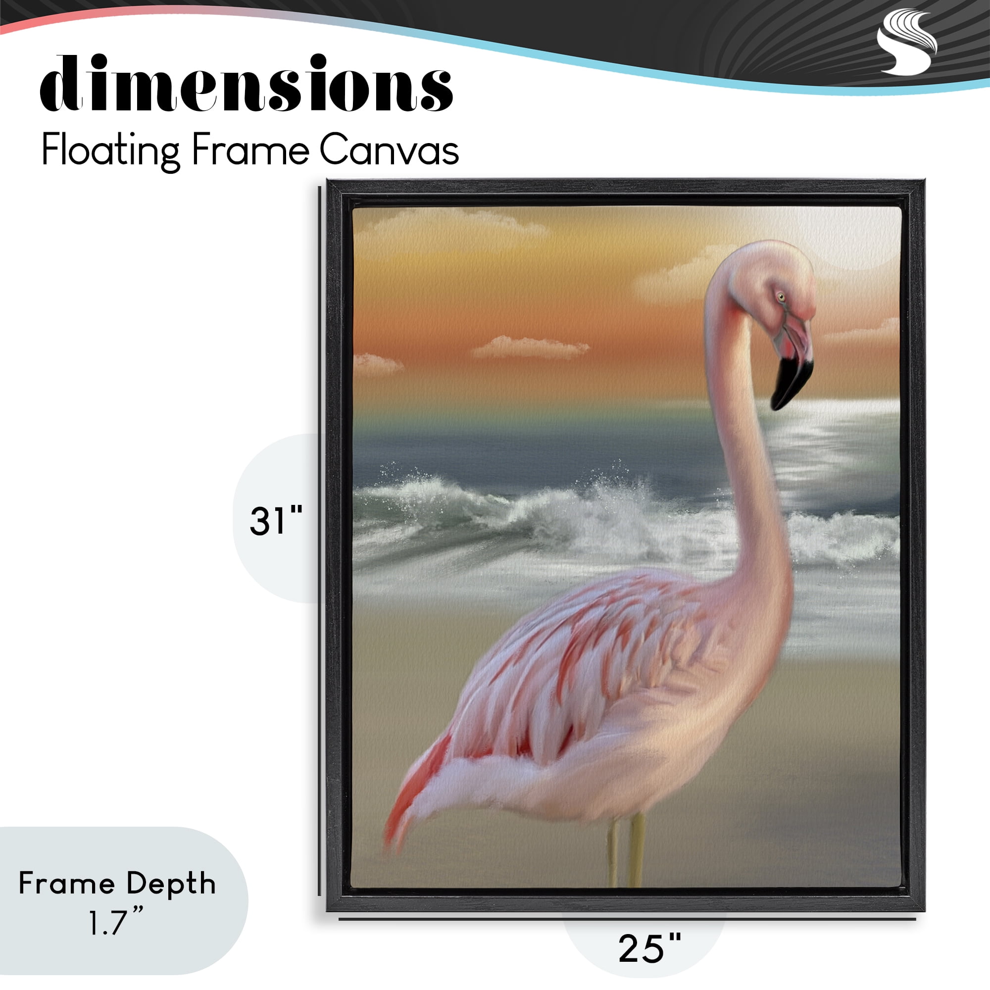 Stupell Industries Coastal Beach Flamingo Black Framed Floater Canvas Wall Art, design by Matthew Piotrowicz