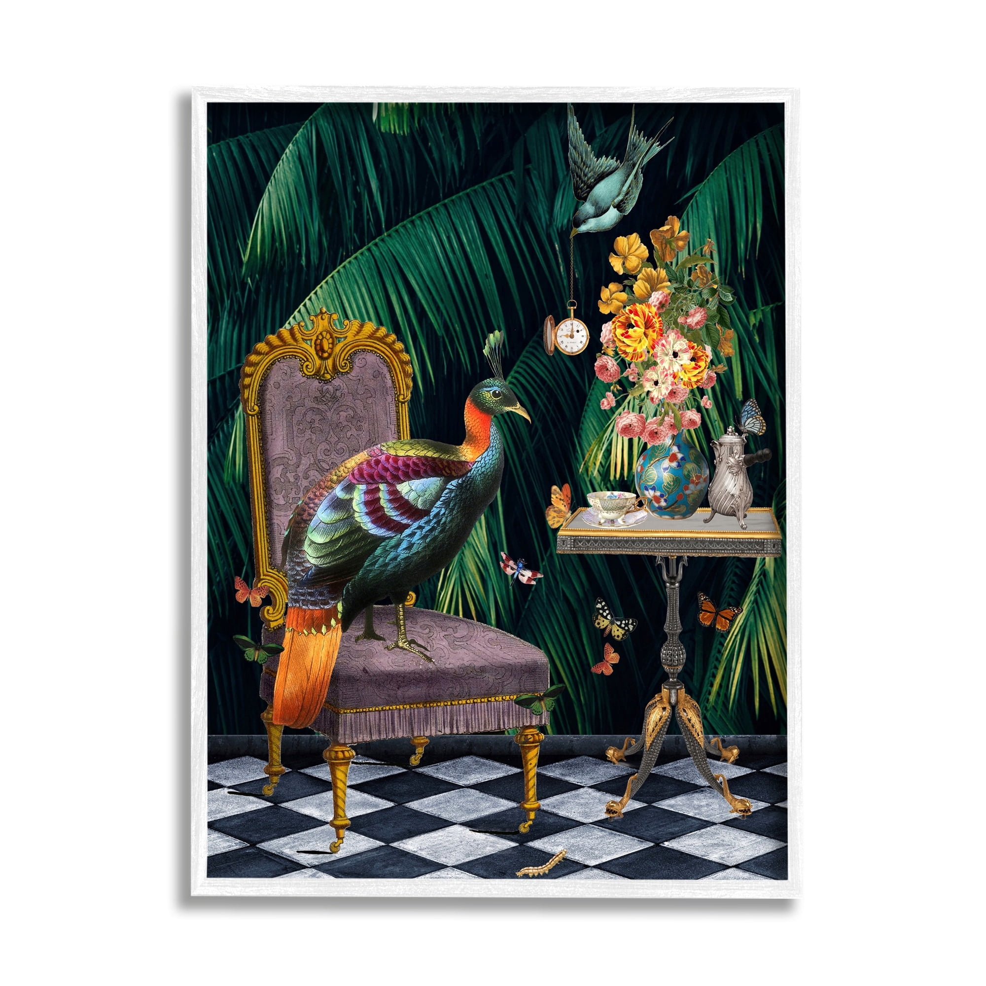 Stupell Industries Regal Peacock On Chair Falling Palm Fronds, 16 x 20,Design by Erika C. Brothers