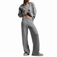 thumbnail image 2 of Conjuntos de Dos Piezas para Mujer, Sudadera de Larga con Cuello en V y Pantalones Anchos, Conjuntos de Chándal para Estar en Casa Gris M, 2 of 8