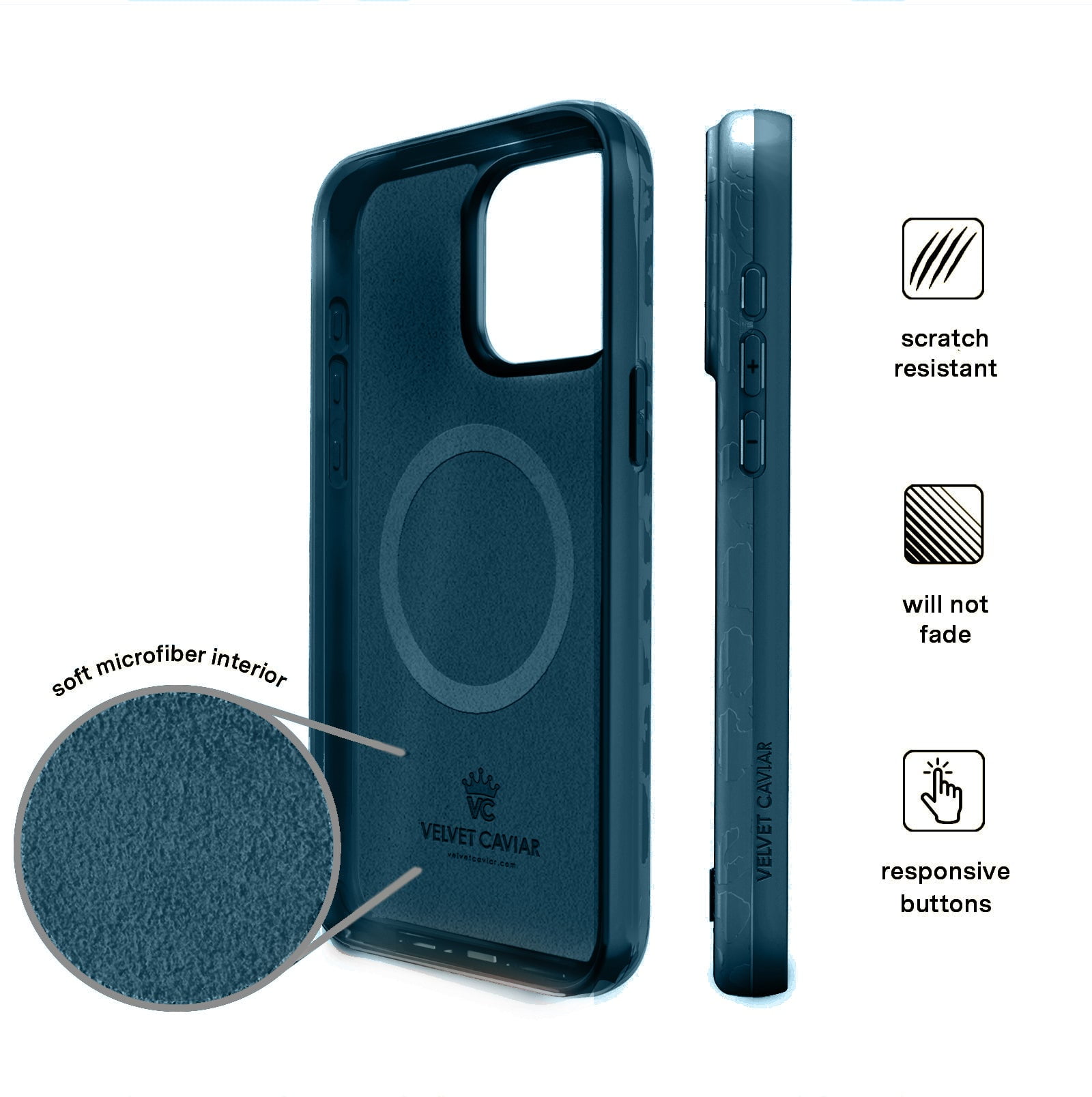 Velvet Caviar for iPhone 15 Pro Case Compatible with MagSafe - Cute Protective Phone Cases for Women - Metallic Navy Blue Leopard Cheetah Print