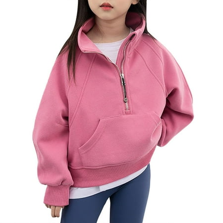 

KTMKH Big Girls Kids Half Zipper Velvet Stand Up Collar Sports Hoodies Sweatshirt Teen Long Sleeve Casual Pulloves Top Fashion Sweatshirts size 8-9 t