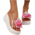 thumbnail image 1 of Wedge Sandals for Women Platform Slipper High Heel Clear Strap Flower Decor Open Toe Summer Slide Sandals White, 1 of 5