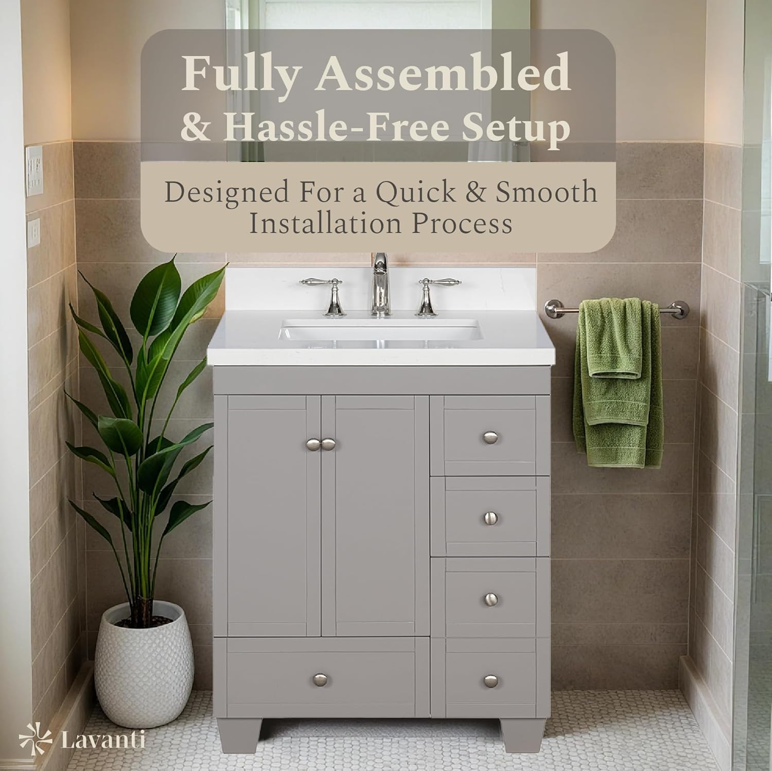Lavanti Depos Solidwood 28-inch Bathroom Vanity with Sink - Stylish Gray