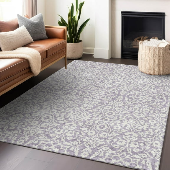 Addison Rugs Chantille Indoor/Outdoor Traditional Damask Lavender Washable Rectangle Rug, 5' x 7'6"